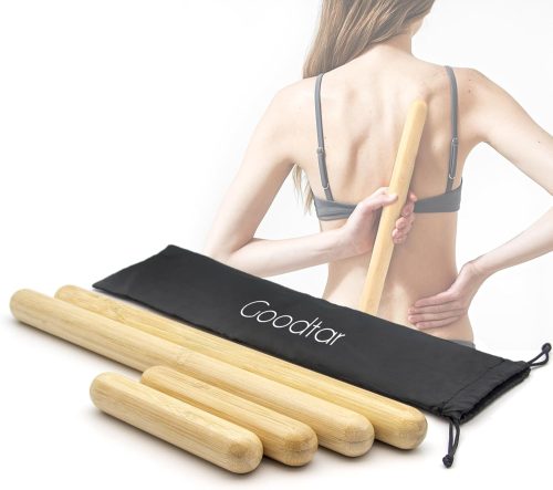 4PCS Solid Bamboo Massage Sticks & Guasha Set with Roller – 100% Bamboo Therapy Tools for Back/Legs/Full Body, Deep Tissue Massage, Muscle Relaxation, Body Shaping, Fatigue Relief (Includes Carry Bag)