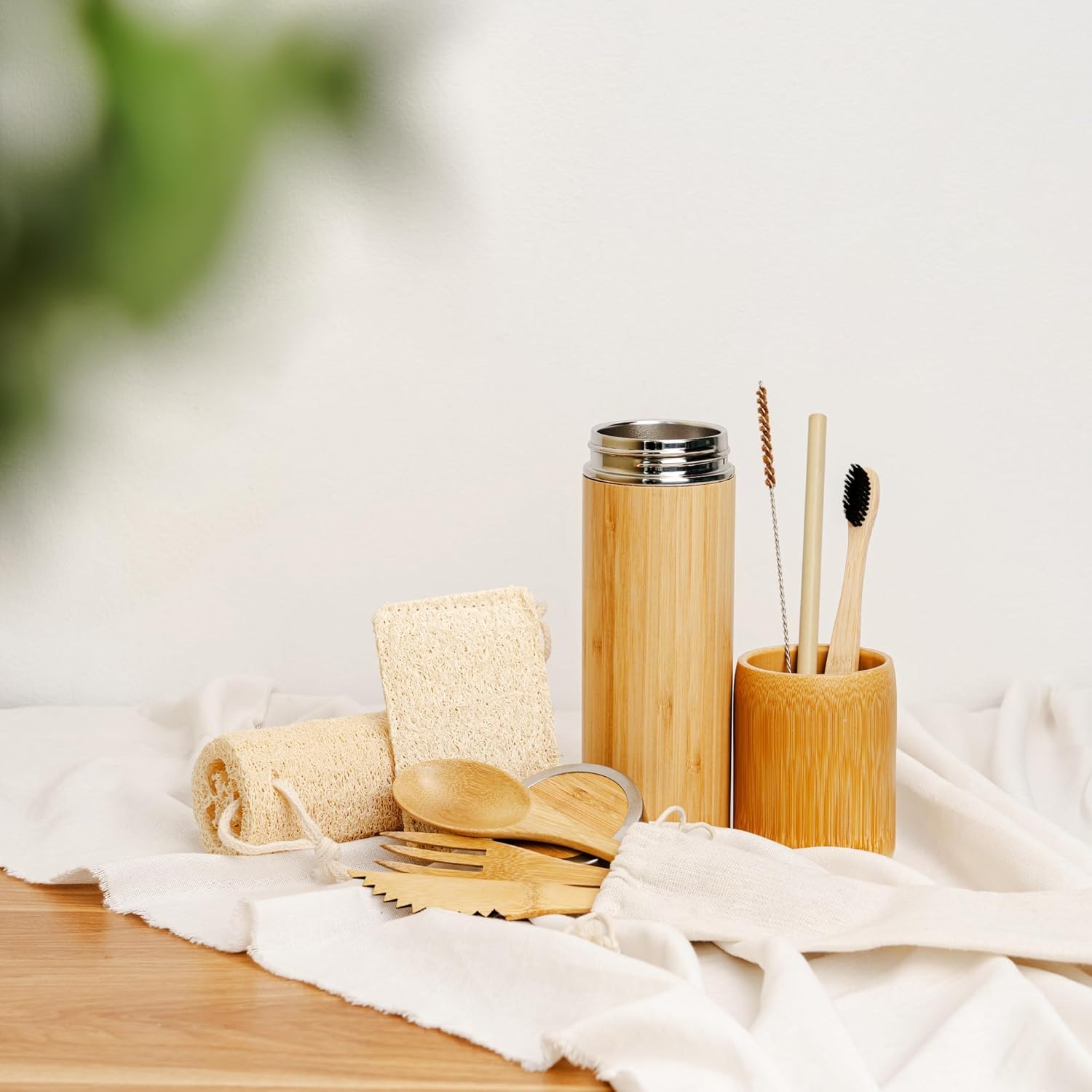 Zero Waste Starter Kit | Sustainable Gifts | Bamboo Stainless Steel Thermos | Mesh Bag | Eco-Friendly Gift Set | Reusable & Biodegradable Environmental Home Kitchen Products | Low Waste Packaging - Image 2