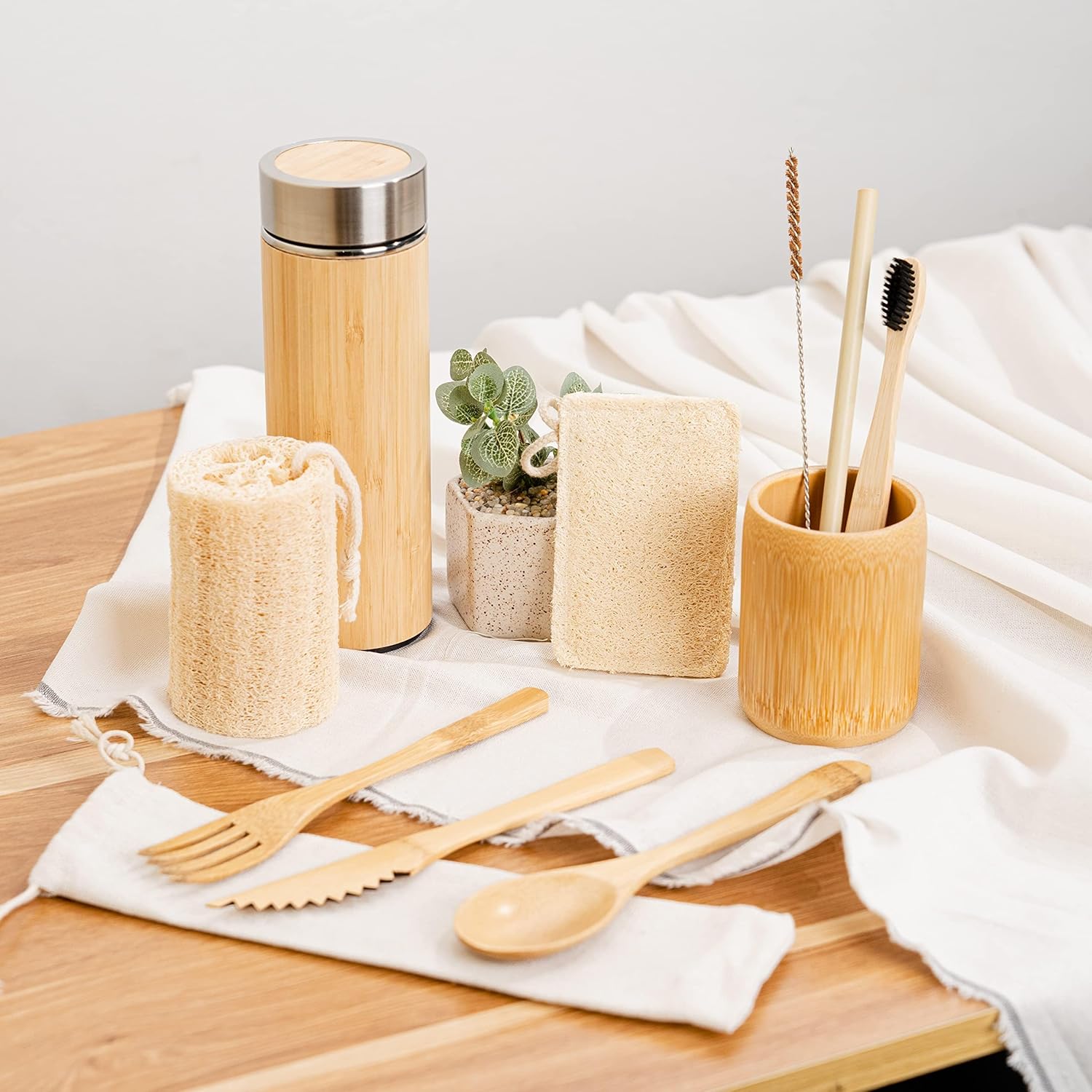 Zero Waste Starter Kit | Sustainable Gifts | Bamboo Stainless Steel Thermos | Mesh Bag | Eco-Friendly Gift Set | Reusable & Biodegradable Environmental Home Kitchen Products | Low Waste Packaging - Image 3